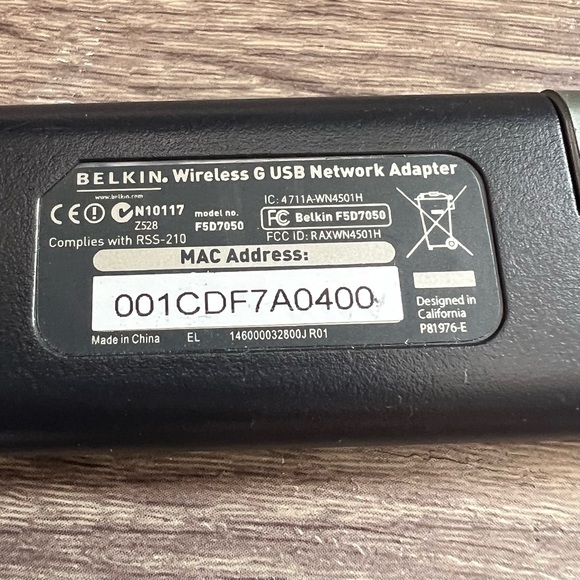 Belkin Wireless G USB Network Adapter
Dongle F5D7050 802.11g - Picture 2 of 2